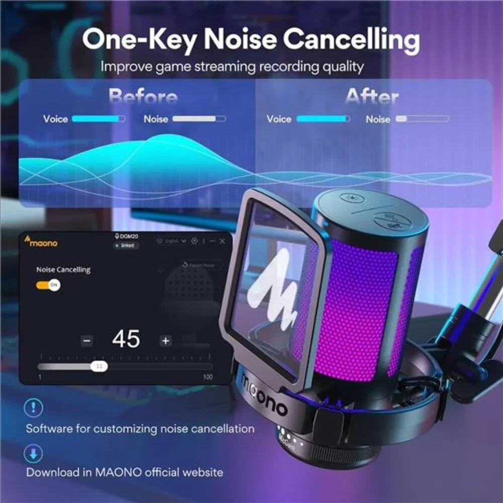 MAONO Gaming USB Microphone, Noise Cancellation Condenser mic